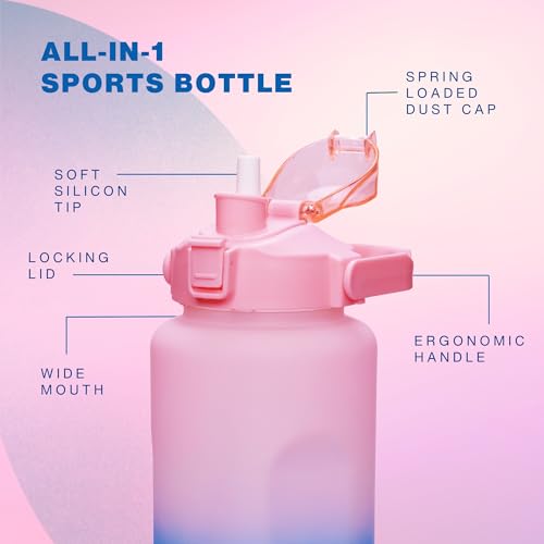 Image of United Colors of Benetton 3-in-1 BPA-Free Water Bottle Set | 2000 ML + 750 ML + 300 ML | Screw Cap, Flip Cap & Straw Lid | Leakproof Reusable Bottles | Gym, Sports, Travel & Daily Use | Pack of 3