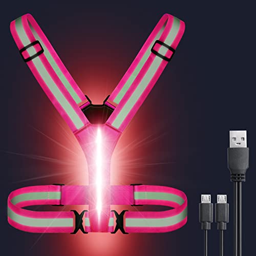 Todoxi Led Running Reflective Vest, High Visibility Light Up Running Vest for Walking at Night Rechargeable Adjustable Led Vest for Runners Walkers Men Women (red)