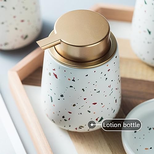 Juego de dispensador de jabón de cerámica blanca, accesorios de baño con soporte para cepillo de dientes, jabonera y taza, perfecto para apartamentos y hoteles, diseño elegante y duradero