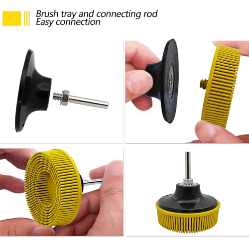 Image of HIEMIE Tools 3 Inch Bristle Disc Grit 80# (Yellow) with 3 Inch Shank Attachment Abrasive Coating Removal Disc for Metal