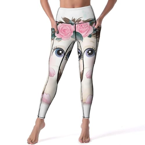 Legging yoga taille haute hérisson mignon pour fitness et jogging S