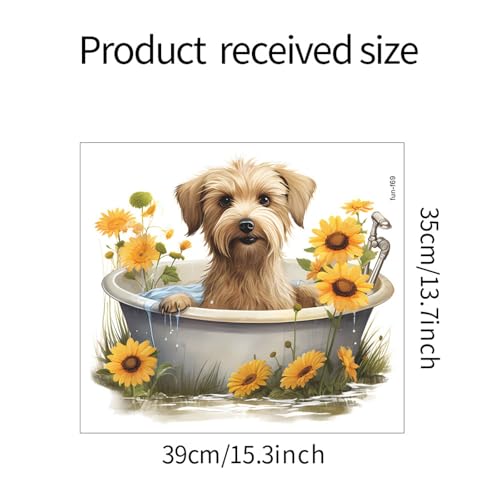 Vinilo decorativo perro adorable en bañera con girasoles miniatura 2
