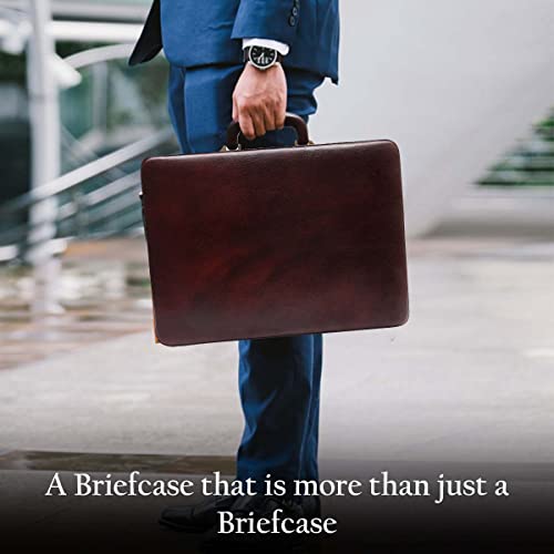 Image of HAMMONDS FLYCATCHER Expandable Briefcase for Men - Genuine Leather Attachi Suitcase with Combination Lock - Office and Business Hand Bag - Executive Laptop Briefcase - Classic Brown, 43 x 10.5 x 32cm
