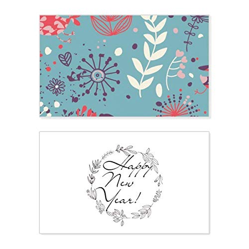 Tarjeta de Año Nuevo botánica Blue Leaf Flower para felicitaciones