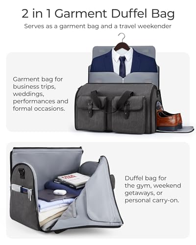 BAGSMART Garment Bags for Travel, Convertible Garment Duffle Bag Suit Bags for Men Women, 2 in 1 Garment Bags for Hanging Clothes, Carry On Duffle Bag with Shoe Compartment, Black4