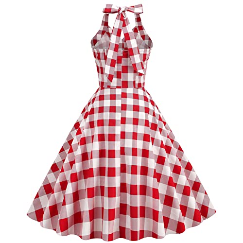 Image of Women Vintage Spaghetti Strap Cami 1950s Polka Dot Rockabilly Swing Dress Casual Boho Floral Print Cocktail Tea Party Dress