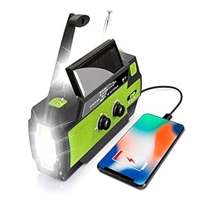 Wind Up Radio, 4000mAh draagbare Solar Hand Crank Weer Radio met AM/FM, Bewegingssensor Leeslamp, Power Bank Mobiele Telefoon Oplader, SOS Alarm en Waterdichte Handheld Zaklamp