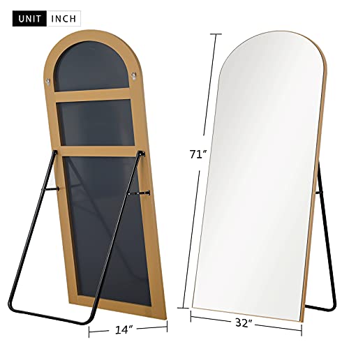 Image of NeuType 71 inchx32 inch Arched Full Length Mirror Floor Mirror with Stand Large Bedroom Mirror Modern Shape Wall Mounted Mirror Hanging or Leaning Against Wall, Wood Frame, Gold
