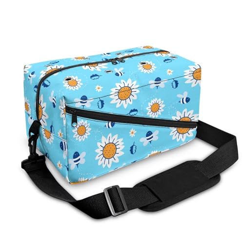 Image of Drnuikhe Bee Daisy Print Knitting Bag Yarn Storage Organizer Portable Knitting Bag Yarn Storage Organizer for Crochet Hooks