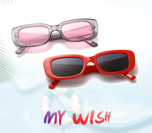 Image of IKANOO Retro Rectangle Sunglasses for Women Men Small Square Frame Trendy Y2K 90's Black Sunglasses
