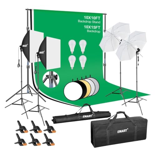 Image of EMART Photography Lighting Kit with 10x10Ft Heavy Duty Backdrop Stand Kits