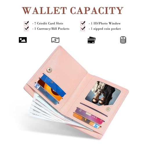 Image of Small Womens Wallet, Cute Bifold RFID Blocking Vegan Wallet for Teen Girls Ladies with Zipper Coin Pocket (Pig Pink)