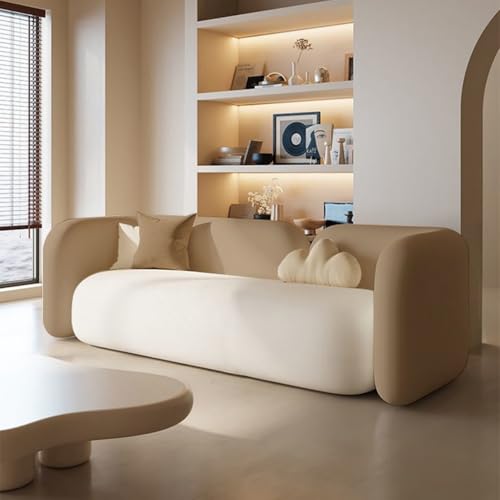 Image of Modern Minimalist 3-Seater Sofa - Upholstered Couch for Living Room, Apartment & Office (Brown /Ivory)