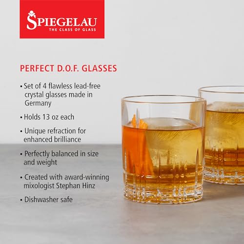Spiegelau Perfect Serve Double Old Fashioned Glasses Set of 4 – Heavy Base Crystal Whiskey Glasses for Scotch, Bourbon & Cocktails – Lead-Free Crystal Tumbler Set