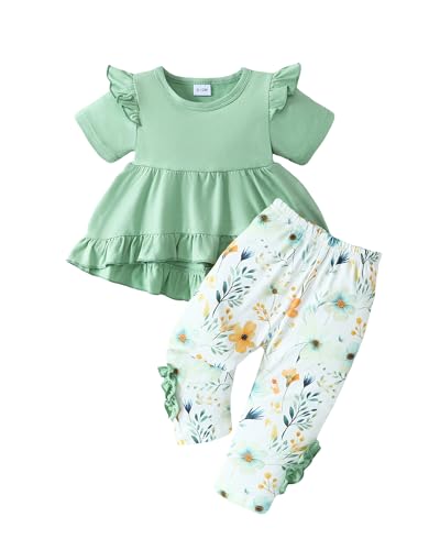 Image of Weebaby Baby Girl Clothes Infant Toddler Girl Clothing Ruffle Shirt High Low Top Floral Allover Pant Little Girls Clothes