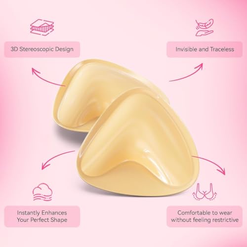 Image of Double Sided Sticky Bra Inserts, Invisible Push Up Sticky Bra Pads for Large Breasts, Stick on Bra for Bikini Swimsuits (Medium, Beige)