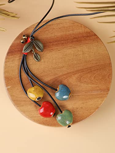MINACHI Vintage Bohemian Leaf Charm Colorful Ceramic Bead Long Y Necklace, Boho Jewelry Gift for Women4