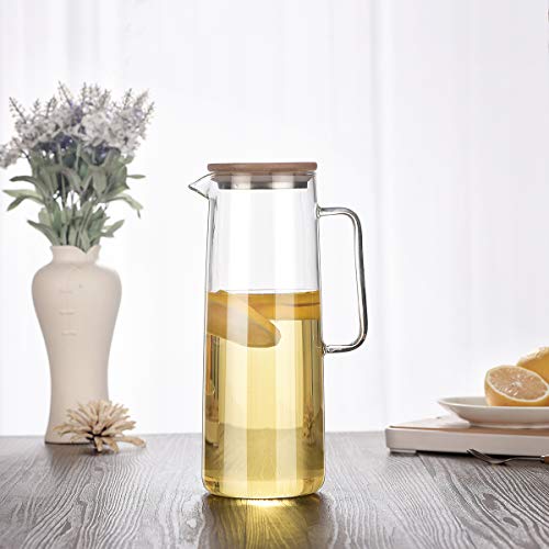 Cupwind Borosilicate Glass Hot/Cold Water Carafe Pitcher Wooden Infuser Lid 50 oz Explosion-Proof - Thumbnail 6