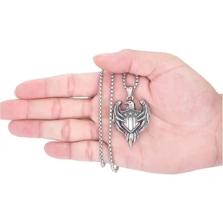 Men's Eagle Silver Chain Locket Necklace Set