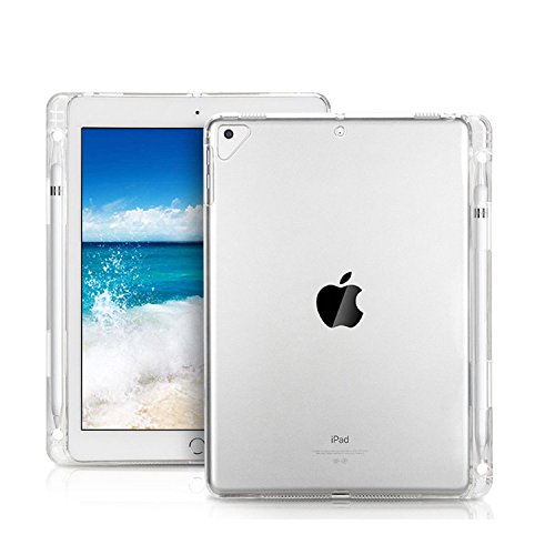 Clear Soft TPU Transparent Shockproof Cover with Pencil Holder Case for iPad 7th