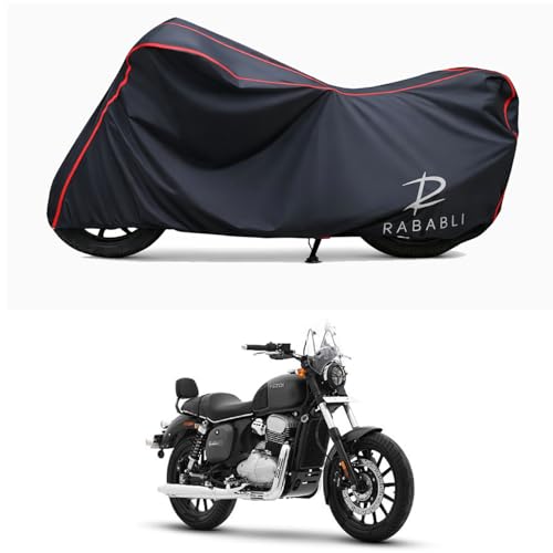 Image of Waterproof Bike Body Cover Compatible for | Yezdi Roadster Smoke | Taffeta Fabric, Red Piping Design, Bottom Elastic Fit | Dustproof, Sun UV & Rain Protection for All Bikes
