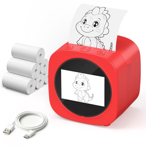 Smart Sticker Box AI Printer: Reconocimiento de voz - Convierte las ideas en realidad al instante - Diseño portátil - Gran regalo para niños y niñas de 3 a 12 años - Incluye 6 rollos de papel de