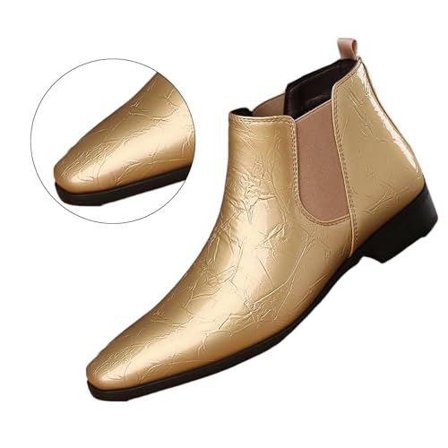 Image of Men's Patent Leather Low Chunky Heel Chelsea Boots Fashion High Gloss Slip-on Business Dress Oxford Boots for Wedding Prom Party Business Work