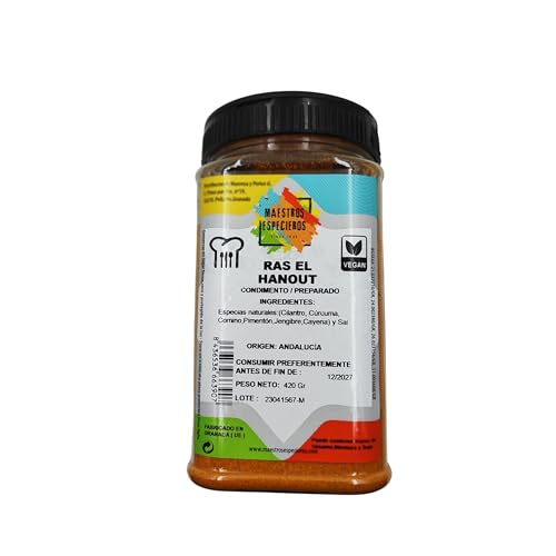 Especias Ras El Hanout - Bote 420g - Sazonador Auténtico Ras El Hanout de Marruecos - Especias Tradicional y Apta para Veganos - 100% Naturales Fabricado en Granada - Mezcla Tradicional de Especias