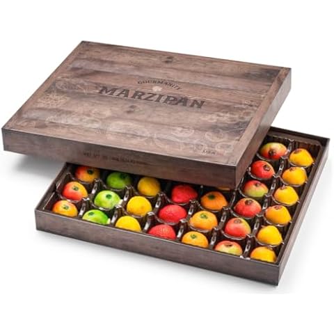 Gourmanity Marzipan Candy Gift Box, 42 Delicious Marzipan Fruit Shaped Pieces, Gourmet Candy Sure to Impress, Made in the USA [1.3lb/588g] Cover