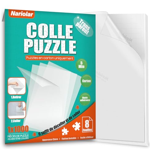 Nariolar Ultra-Adhérent Transparent Colle Puzzle pour 1000 Pièces de Puzzle,8 Feuilles de Conservation Facile en Quelques Minutes