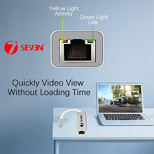 Image of 7SEVEN LAN Connector, Type C to Ethernet Adapter, USB C to LAN Adapter for MacBook Pro Air, iPad Pro, SurfaceBook, Chromebook, Galaxy S22 S21- USB C to RJ45 Converter, Type C to RJ45 Connector