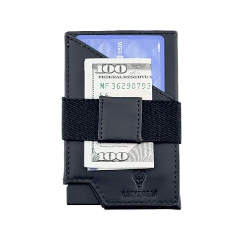 Slim Wallet for Men | RFID Blocking Elastic Leather Wallet with Pop-Up Card Holder | Minimalist Compact Front Pocket Design | 7 Credit Card Holders with Cash Strap | 4 inches – Black3