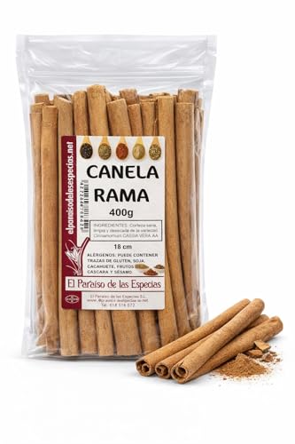 Canela Rama AA Cassia | Palos de Canela 400g | Ramas de Natural 18 cm | Ideal para Infusiones, Té, Arroz con Leche, Chai y Repostería | Rama Aromática