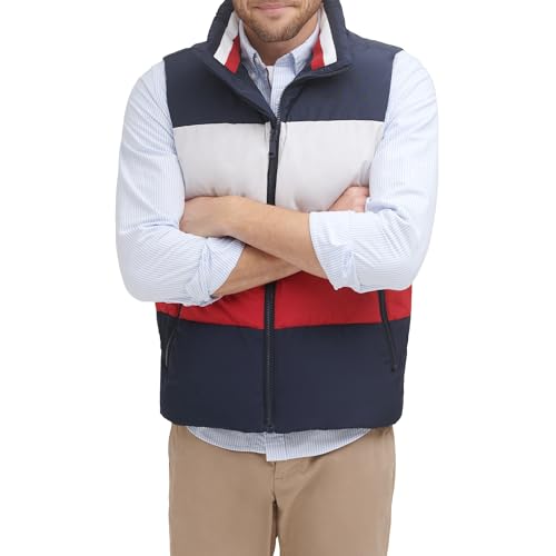 Tommy Hilfiger Herren Quilted Stand Collar Vest Weste mit gestepptem Stehkragen, Midnight/Ice/Red, XXL – Ansicht 1