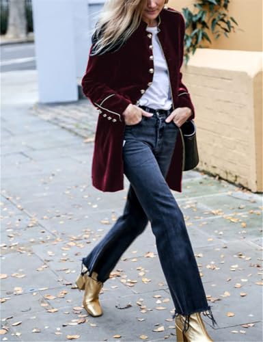 Women's Velvet Button Down Blazer Jackets Dressy Casual Notched Collar Pea Coats Office Overcoats Outfits Outerwear for Women4