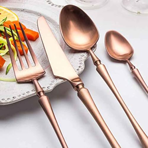 Image of Set of 4 Dessert Spoons | Korean Vintage Style Flatware Ice Cream Spoon Set | Dishwasher-Safe Stainless Steel Cutlery for Home, Restaurant & Gift Giving (Rosegold)