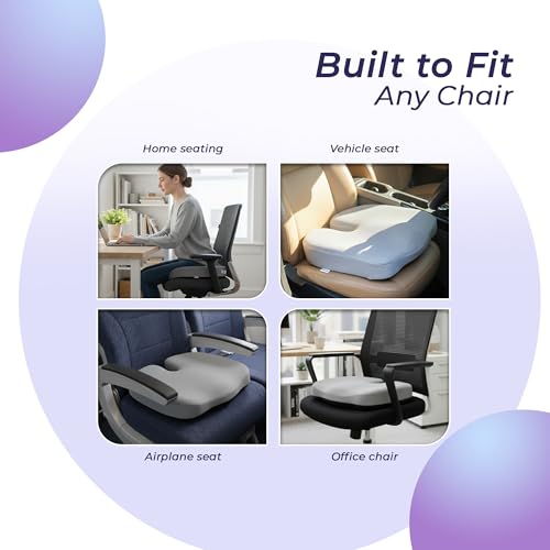 Image of Billebon Orthopedic Coccyx Seat Cushion for Tailbone & Sciatica Pain Relief| High-Density Memory Foam Chair Cushion for Hip & Lower Back Support| Ergonomic for Office| Car & Home - Grey