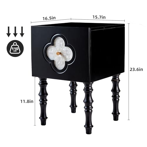 Image of Uniclinens Black Nightstand with Storage, Mid Century Modern Night Stand 23 inch, Solid Wood End Side Table for Bedroom Living Room, Sofa Side Bedside Table with Wooden Legs