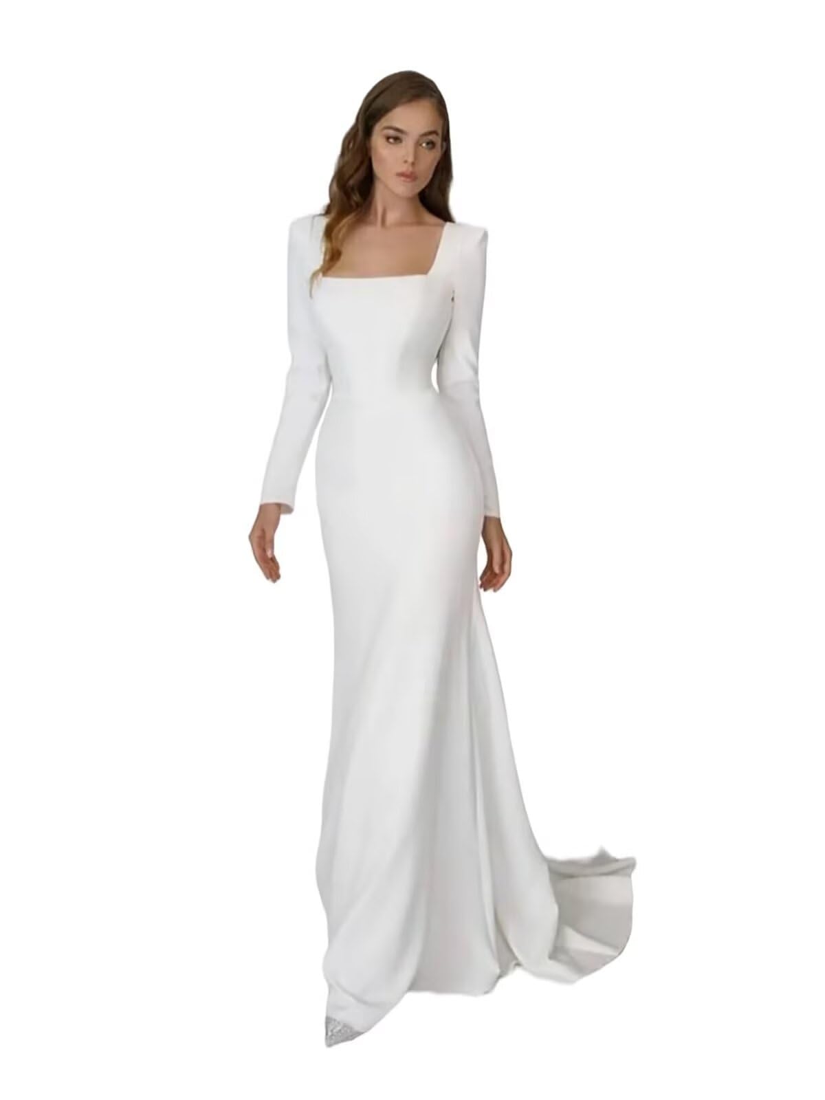 Long Sleeve Mermaid Wedding Dresses for Bride Beach Satin Wedding Dresses for Women with Train