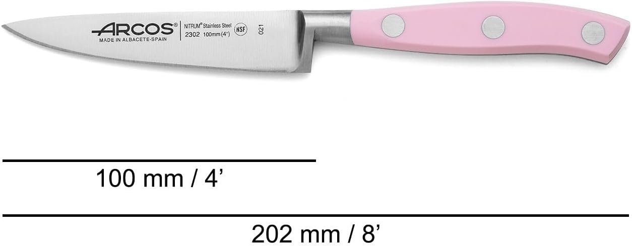 Arcos Forged Professional Kitchen Knives Set. 3 Cooking Knives for Cutting and Peeling Food. Ergonomic Polyoxymethylene Handle. Series Riviera. Color Rose