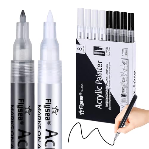 Teokantz 8 Stück Weiß Schwarz Acrylstifte für Steine, wasserfest 0.7 mm...