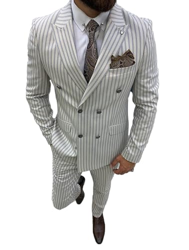 Men's Striped Suits Slim 2 Pieces Business Suits Formal Wedding Tuxedo Prom Jacket Vest Pants Set