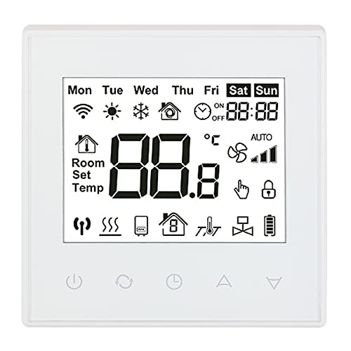 Baomain Programmable Thermostat, None Battery Powered LCD Digital White Screen AC110-120V C505 Ground 3 Amp 7 Day Work for Radiant Floor Heating Temperature Controller White