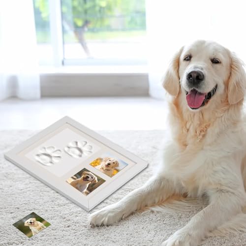 NIXRET Pfotenabdruck Set Hund, Pfotenabdruck Set Katze mit Bilderrahmen, Haustier Bilderrahmen Holz mit Gedenkbedeutung für Haustiere, Neugeborene und Andenken Geschenk