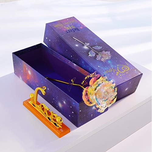 Valentines Gifts for Her Crystal Rose Flowers with Love Base, 24k Golden Galaxy Forever Rose for Women Mum Girlfriend Wife Mother Daughter Sister Valentine's Day Mother's Day Birthday Anniversary
