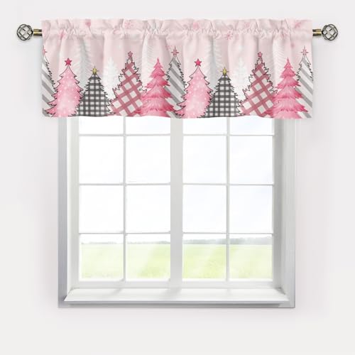 Christmas Tree Valances for Window,Window Valance Short Curtains,Blackout Window Valance,Rod Pocket Valance for Window,Farmhouse Country Christmas Tree Window Curtains for Bedroom Living Room Kitchen