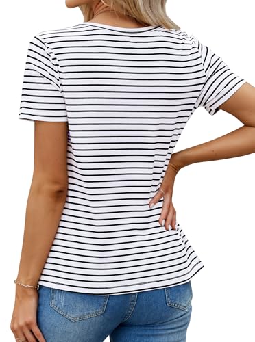 LilyCoco Women's Short Sleeve Striped Shirt Summer Crewneck T Shirt Basic Tops2