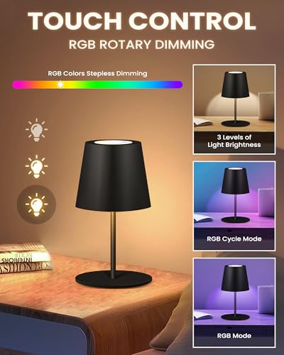 2 Pack Cordless RGB Table Lamp,Wireless Bottle Lamp,3 Level Dimming & RGB Cycle LED Portable Desk lamp - image 3
