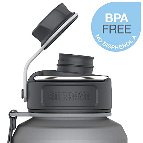 Image of Embrava Sports Water Bottle (40oz, Gray) Carry Ring - Fast Flow Wide Mouth