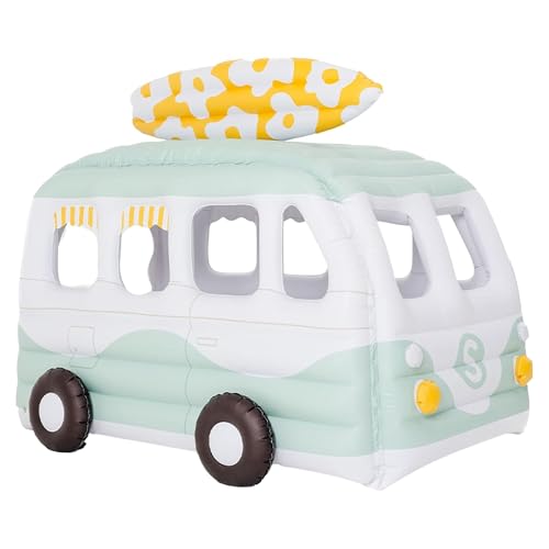 PLAYSMOL Inflatable Camper Van Kids Play Tent with Surfboard Indoor Pop-Up Playhouse for Toddlers & Kids Pretend Play Toy Easy Inflate PVC Playhouse for Bedroom Playroom Party
